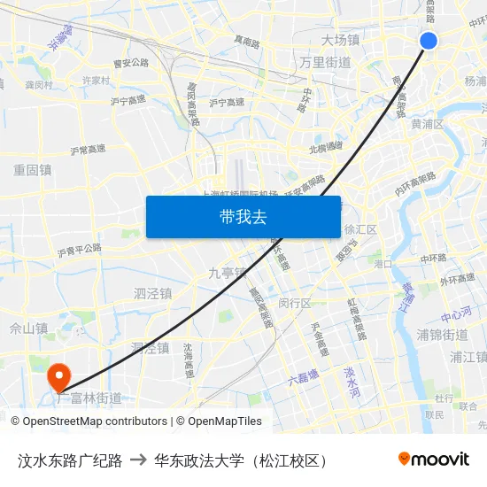 汶水东路广纪路 to 华东政法大学（松江校区） map
