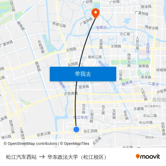 松江汽车西站 to 华东政法大学（松江校区） map