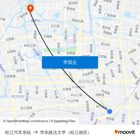 松江汽车东站 to 华东政法大学（松江校区） map