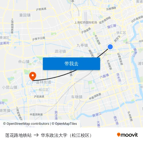 莲花路地铁站 to 华东政法大学（松江校区） map
