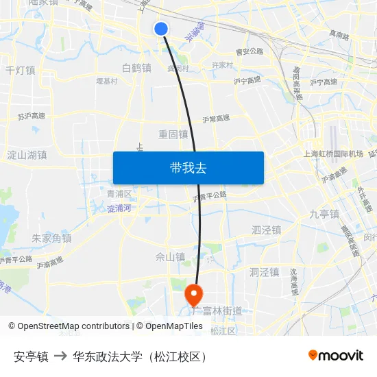 安亭镇 to 华东政法大学（松江校区） map