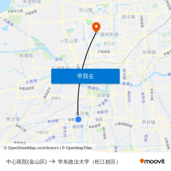 中心医院(金山区) to 华东政法大学（松江校区） map
