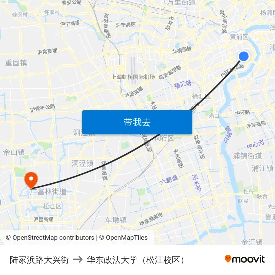 陆家浜路大兴街 to 华东政法大学（松江校区） map