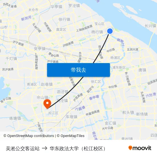 吴淞公交客运站 to 华东政法大学（松江校区） map
