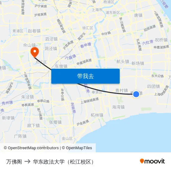 万佛阁 to 华东政法大学（松江校区） map