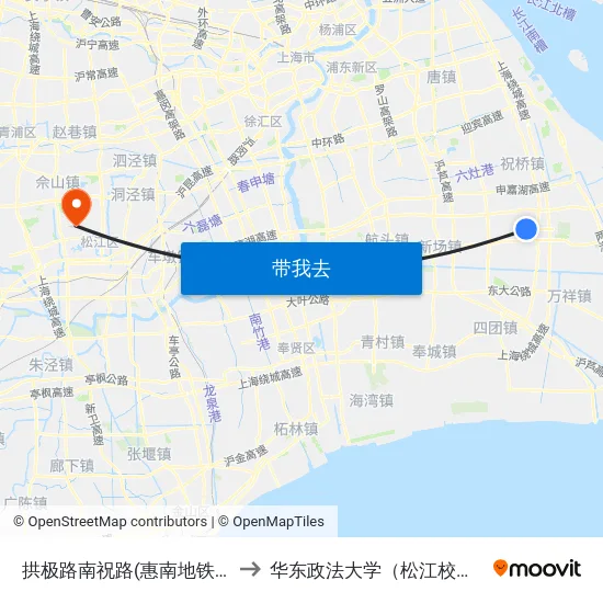 拱极路南祝路(惠南地铁站) to 华东政法大学（松江校区） map