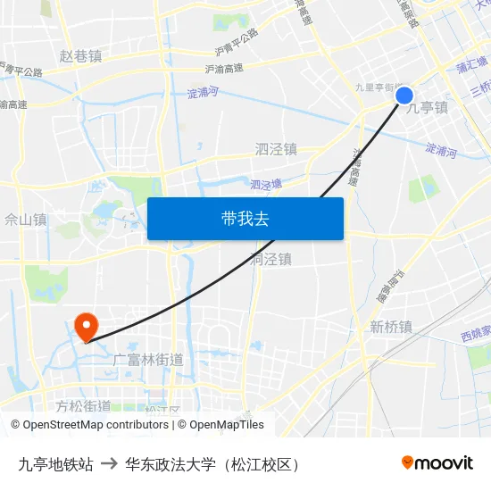 九亭地铁站 to 华东政法大学（松江校区） map