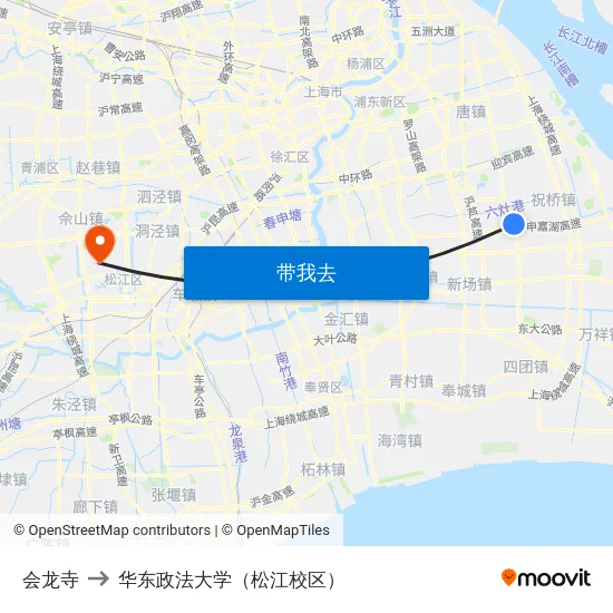会龙寺 to 华东政法大学（松江校区） map