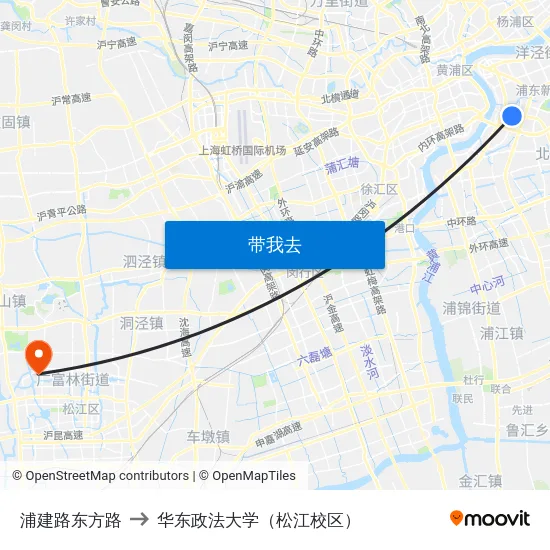浦建路东方路 to 华东政法大学（松江校区） map