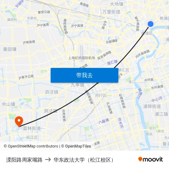 溧阳路周家嘴路 to 华东政法大学（松江校区） map