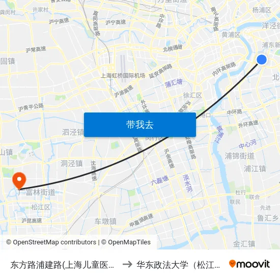东方路浦建路(上海儿童医学中心) to 华东政法大学（松江校区） map