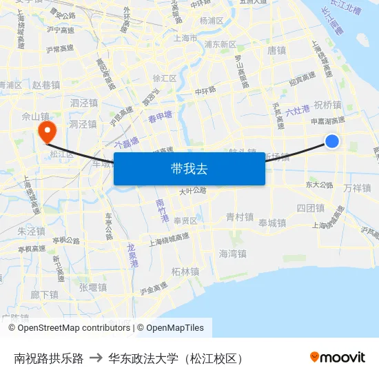 南祝路拱乐路 to 华东政法大学（松江校区） map