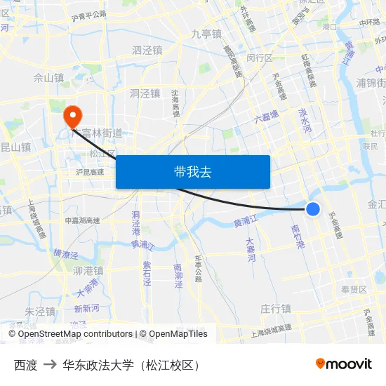 西渡 to 华东政法大学（松江校区） map