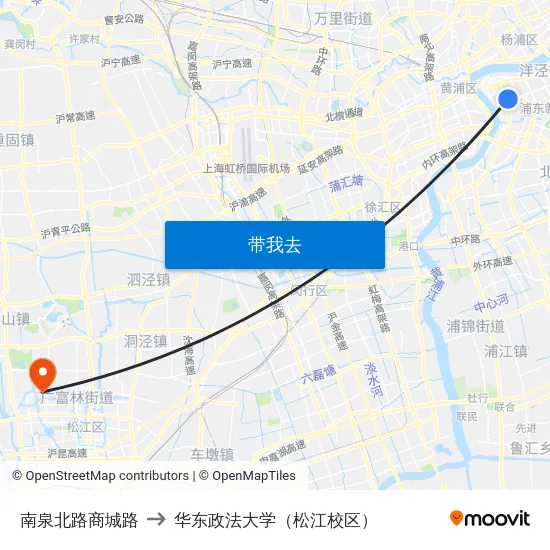 南泉北路商城路 to 华东政法大学（松江校区） map