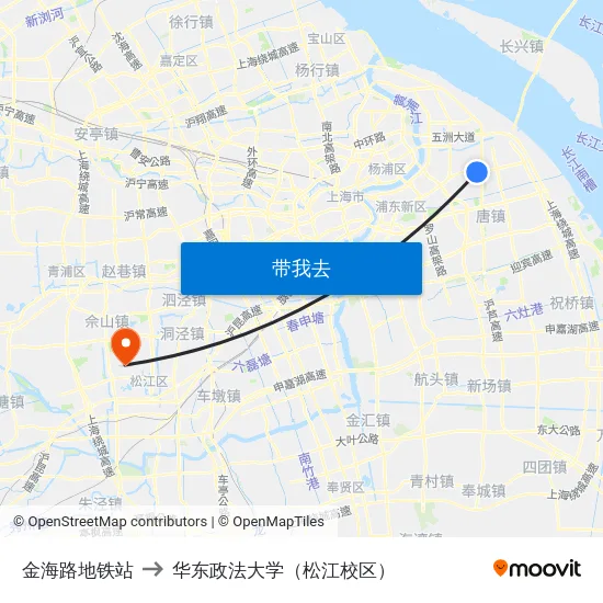 金海路地铁站 to 华东政法大学（松江校区） map