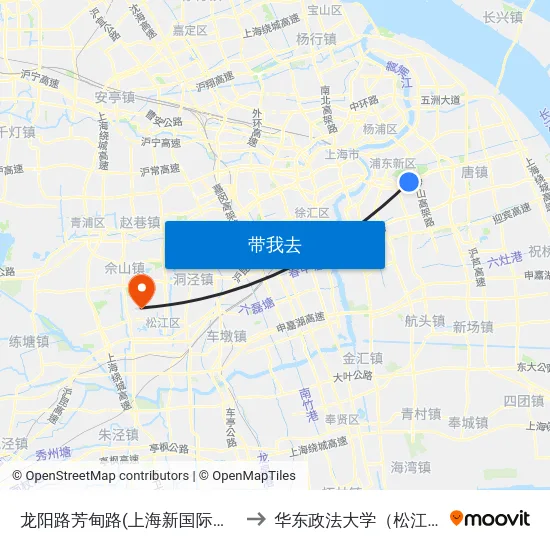 龙阳路芳甸路(上海新国际博览中心) to 华东政法大学（松江校区） map