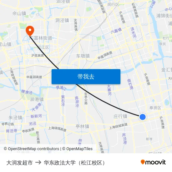 大润发超市 to 华东政法大学（松江校区） map