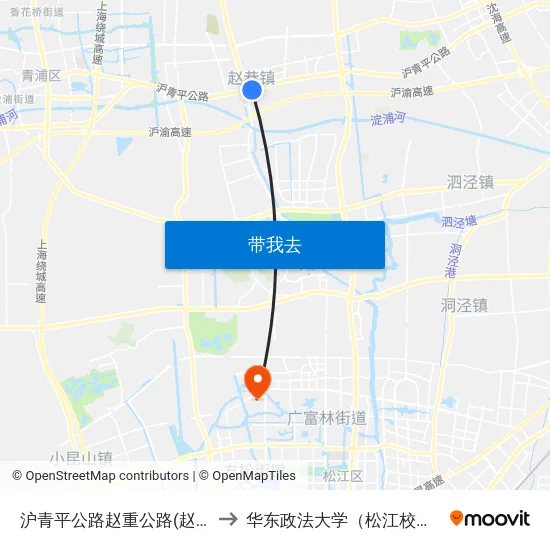 沪青平公路赵重公路(赵巷) to 华东政法大学（松江校区） map