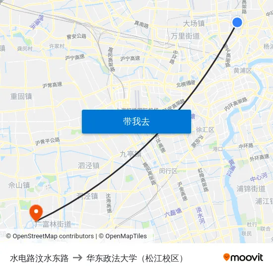 水电路汶水东路 to 华东政法大学（松江校区） map