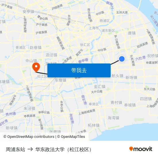 周浦东站 to 华东政法大学（松江校区） map