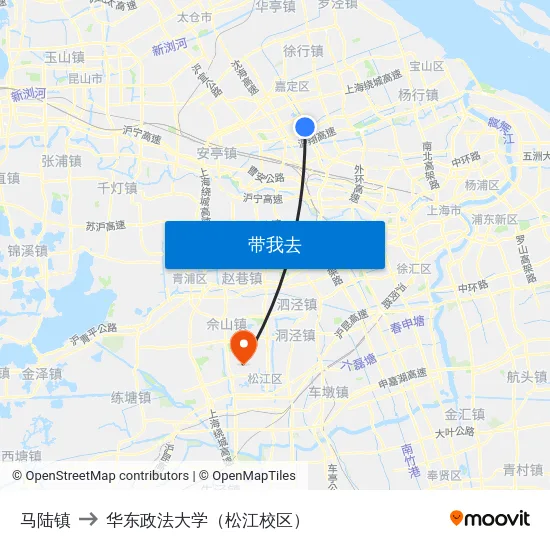 马陆镇 to 华东政法大学（松江校区） map