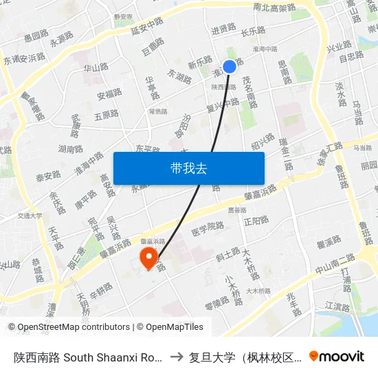 陕西南路 South Shaanxi Road to 复旦大学（枫林校区） map