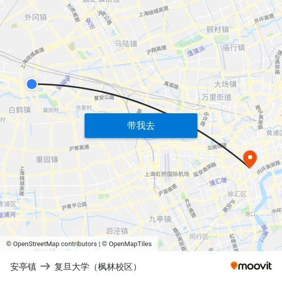 安亭镇 to 复旦大学（枫林校区） map