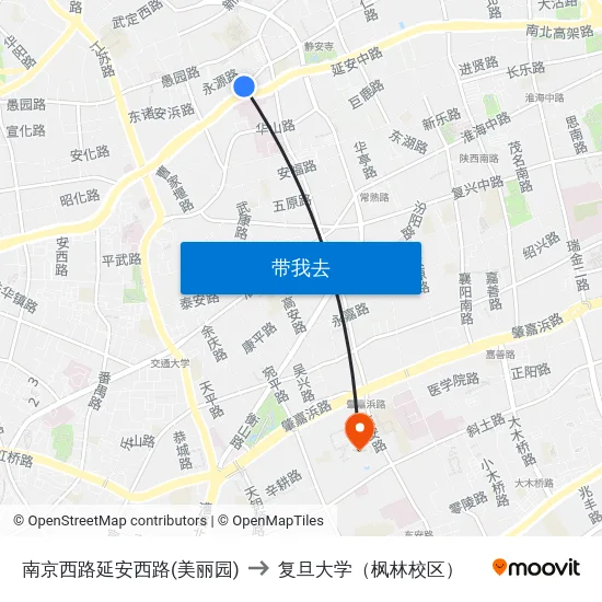 南京西路延安西路(美丽园) to 复旦大学（枫林校区） map