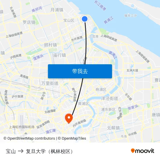 宝山 to 复旦大学（枫林校区） map