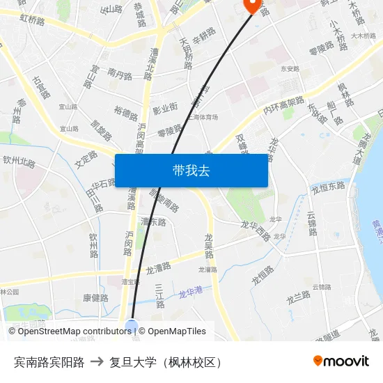 宾南路宾阳路 to 复旦大学（枫林校区） map