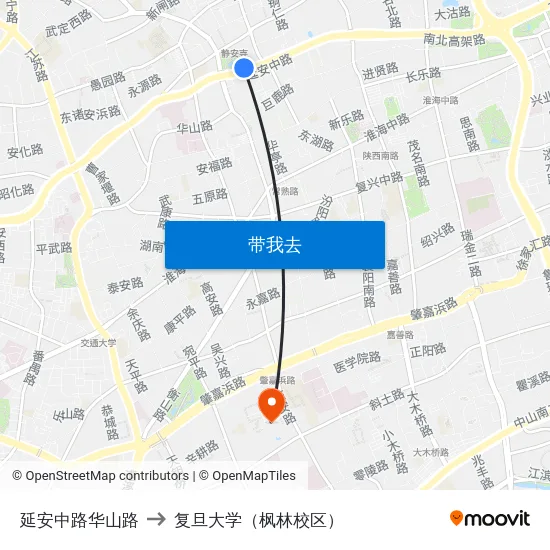延安中路华山路 to 复旦大学（枫林校区） map