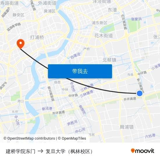 建桥学院东门 to 复旦大学（枫林校区） map