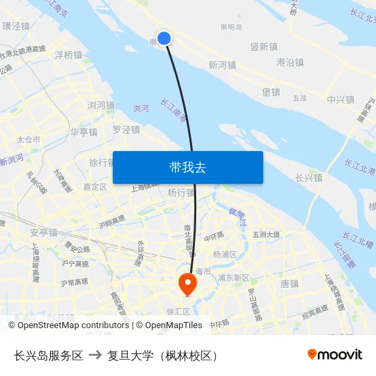 长兴岛服务区 to 复旦大学（枫林校区） map
