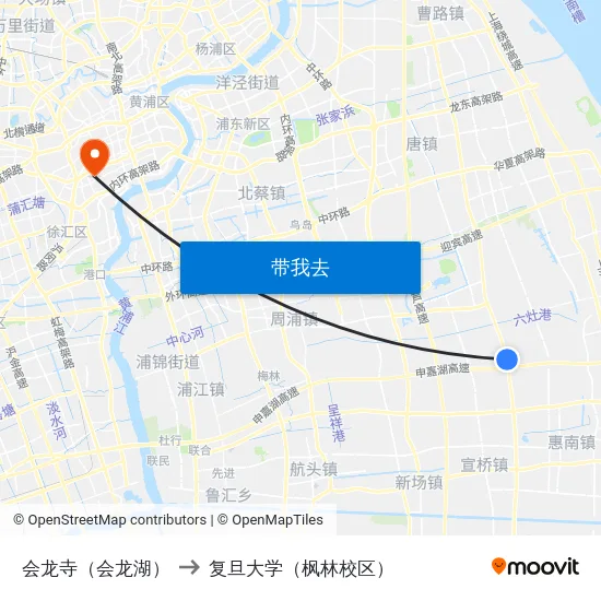 会龙寺（会龙湖） to 复旦大学（枫林校区） map