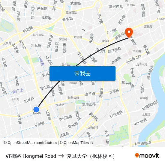 虹梅路 Hongmei Road to 复旦大学（枫林校区） map