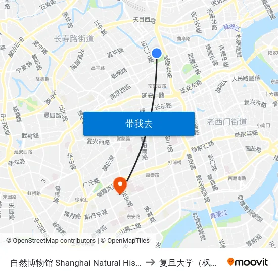 自然博物馆 Shanghai Natural History Museum to 复旦大学（枫林校区） map