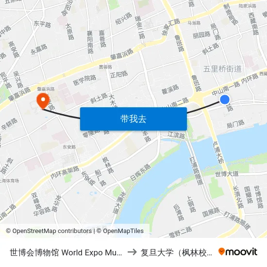 世博会博物馆 World Expo Museum to 复旦大学（枫林校区） map