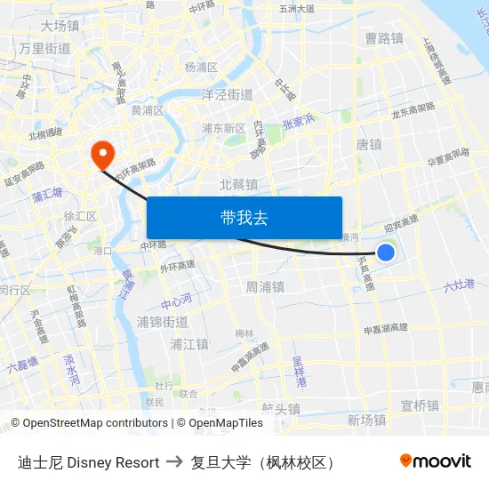迪士尼 Disney Resort to 复旦大学（枫林校区） map