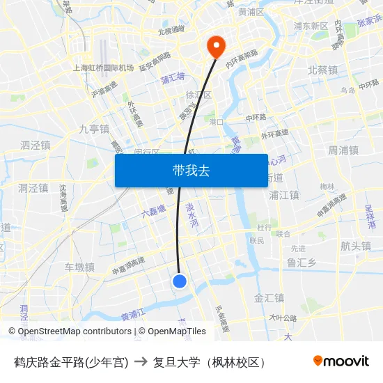 鹤庆路金平路(少年宫) to 复旦大学（枫林校区） map
