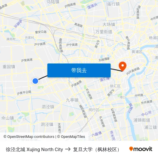 徐泾北城 Xujing North City to 复旦大学（枫林校区） map