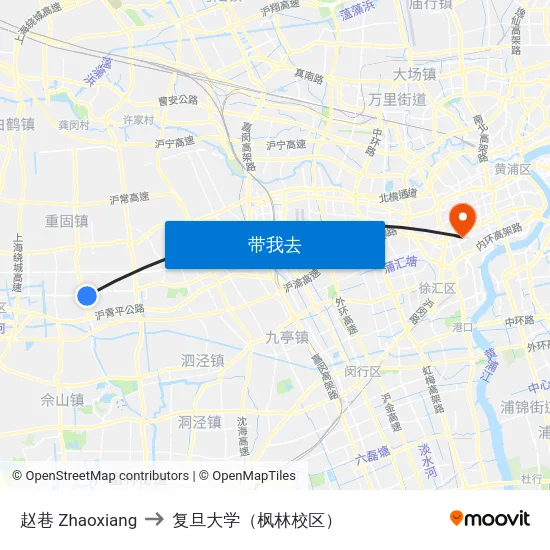 赵巷 Zhaoxiang to 复旦大学（枫林校区） map