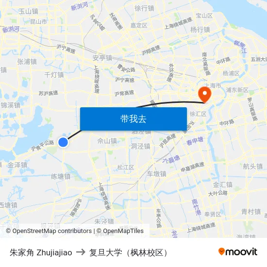 朱家角 Zhujiajiao to 复旦大学（枫林校区） map