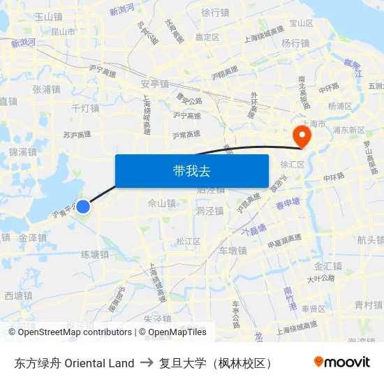 东方绿舟 Oriental Land to 复旦大学（枫林校区） map
