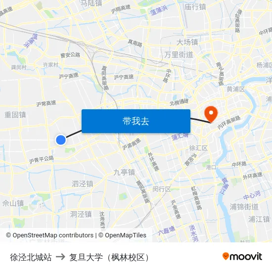 徐泾北城站 to 复旦大学（枫林校区） map