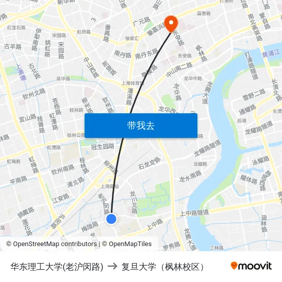 华东理工大学(老沪闵路) to 复旦大学（枫林校区） map