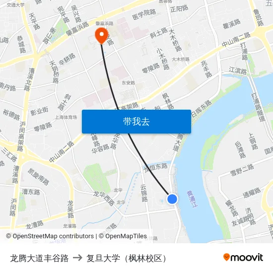 龙腾大道丰谷路 to 复旦大学（枫林校区） map