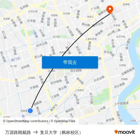 万源路顾戴路 to 复旦大学（枫林校区） map