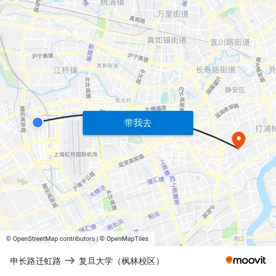 申长路迁虹路 to 复旦大学（枫林校区） map