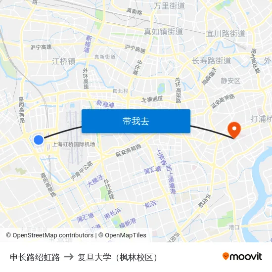 申长路绍虹路 to 复旦大学（枫林校区） map
