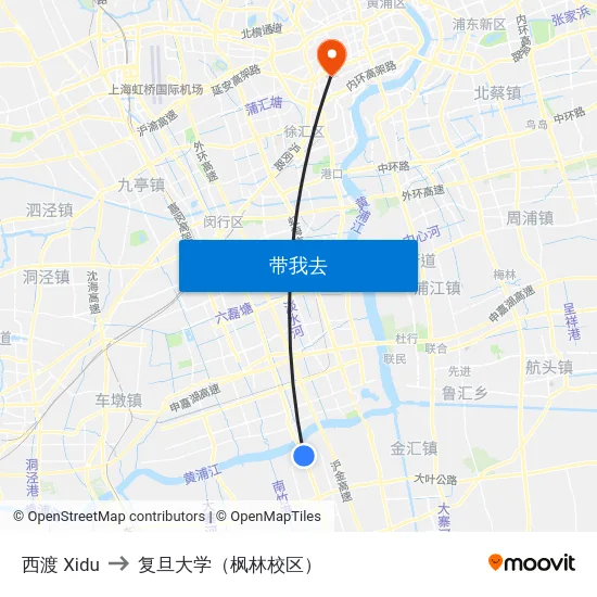 西渡 Xidu to 复旦大学（枫林校区） map